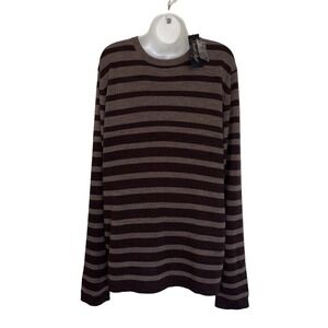 NEW NWT Garret Scott 100% Extra Fine Merino Wool Striped Sweater Men's XL Brown
